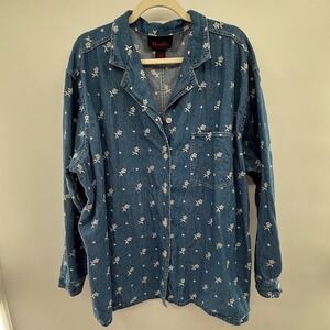 Denim & Co Embroidered Denim Shirt Jacket‎ Floral 100% Cotton 3X Plus
